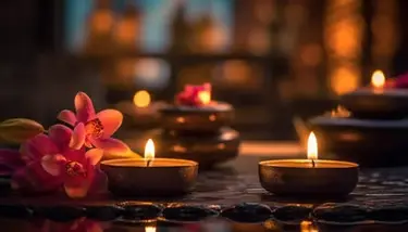 Ambiance zen de l'institut avec bougies et orchidées